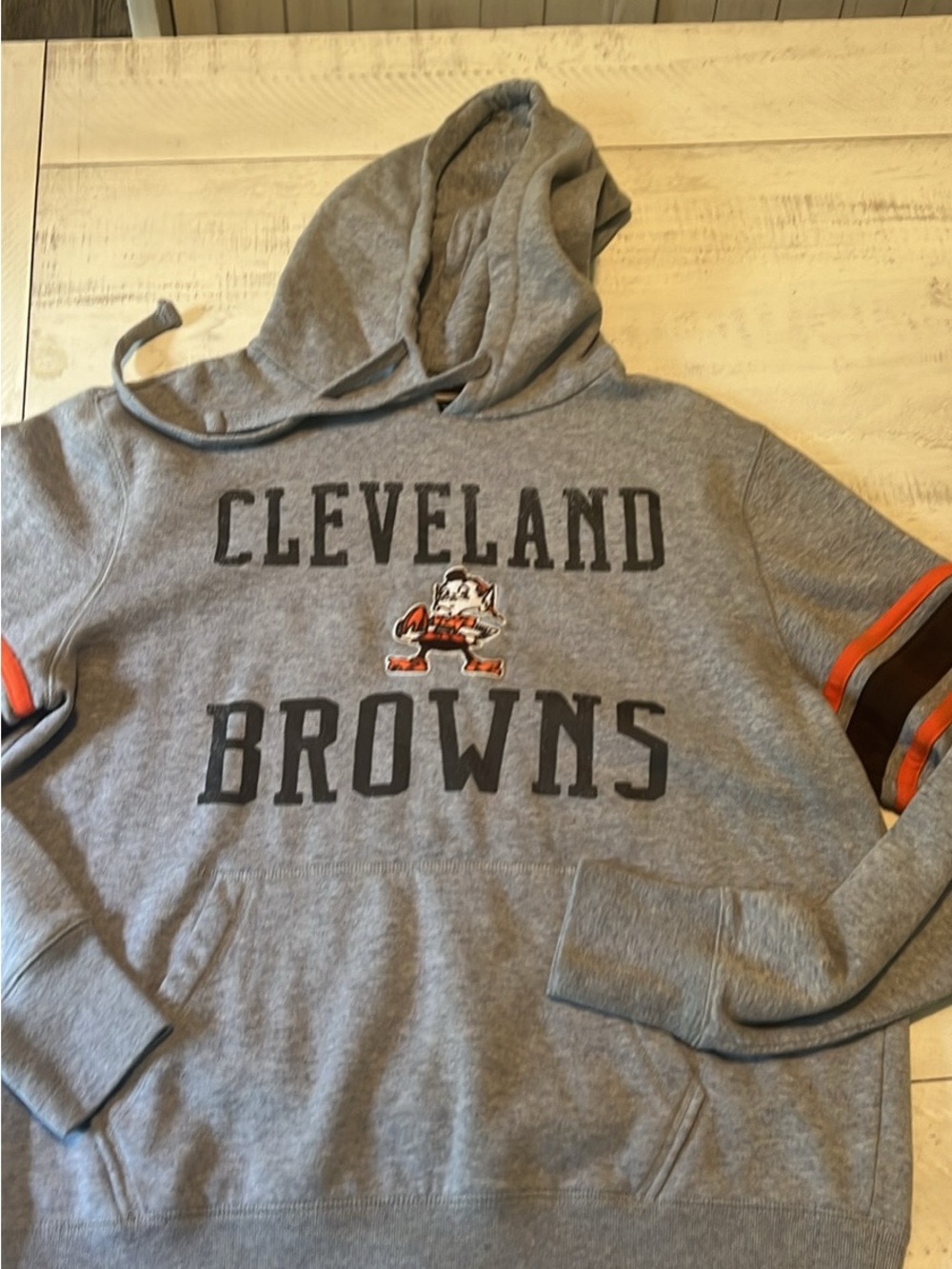 47 Cleveland Browns Gray Pullover Hoodie with Orange Stripe Accents